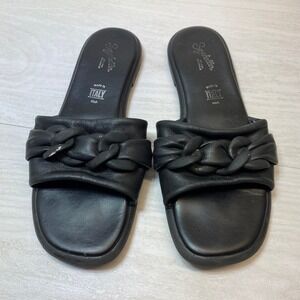 Seychelles Womens 8 Slide Sandals Ciao Black Leather Chain Link Made in Italy